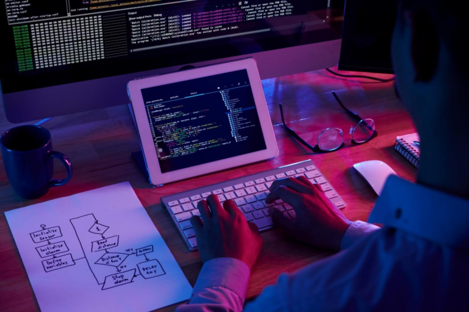 Mobile app testing environment showing multiple devices and debugging interfaces